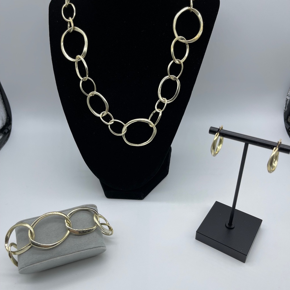 Fossil Frosted Gold Tone 3 Piece Set - Necklace, Bracelet and Pierced Earrings